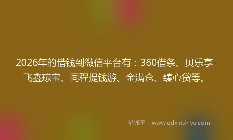 2026年的借钱到微信平台有：360借条、贝乐享-飞鑫琼宝、同程提钱游、金满仓、臻心贷等。