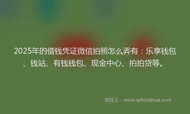 2025年的借钱凭证微信拍照怎么弄有：乐享钱包、钱站、有钱钱包、现金中心、拍拍贷等。