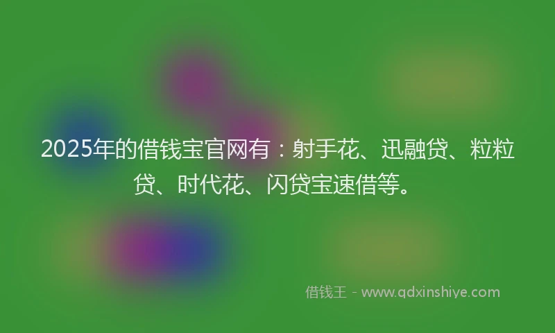 2025年的借钱宝官网有：射手花、迅融贷、粒粒贷、时代花、闪贷宝速借等。