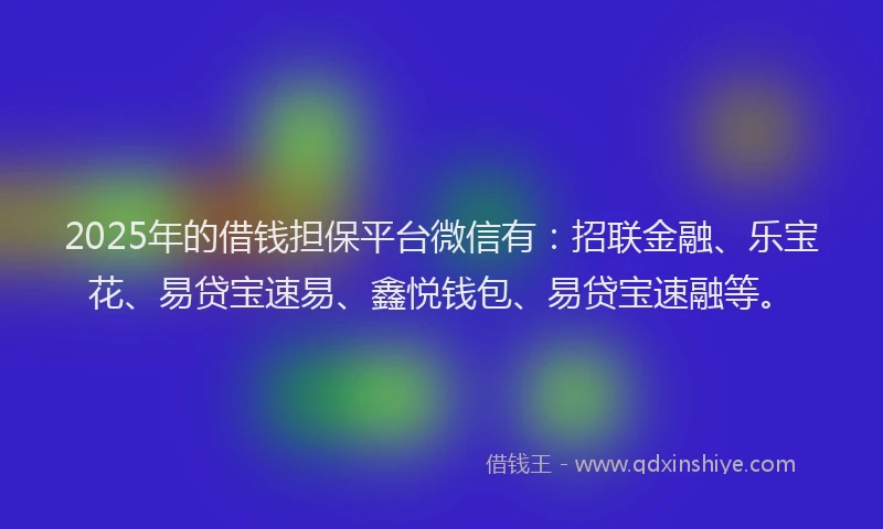 2025年的借钱担保平台微信有:招联金融、乐宝花、易贷宝速易、鑫悦钱包、易贷宝速融等。