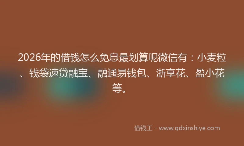 2026年的借钱怎么免息最划算呢微信有：小麦粒、钱袋速贷融宝、融通易钱包、浙享花、盈小花等。