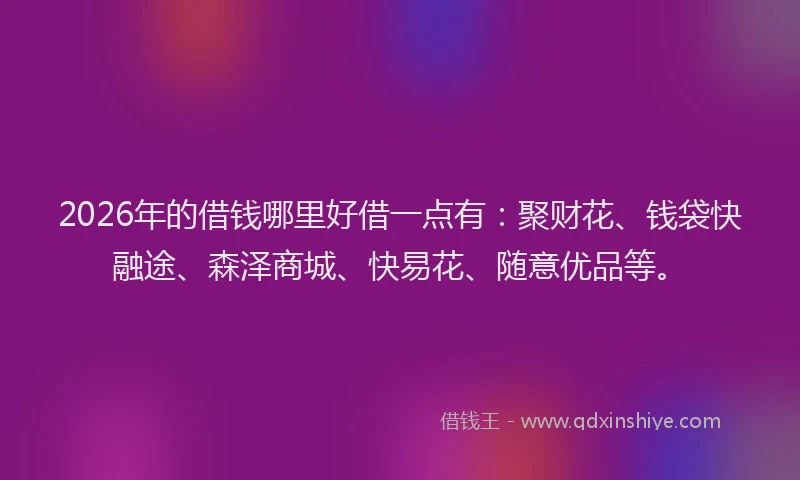 2026年的借钱哪里好借一点有:聚财花、钱袋快融途、森泽商城、快易花、随意优品等。