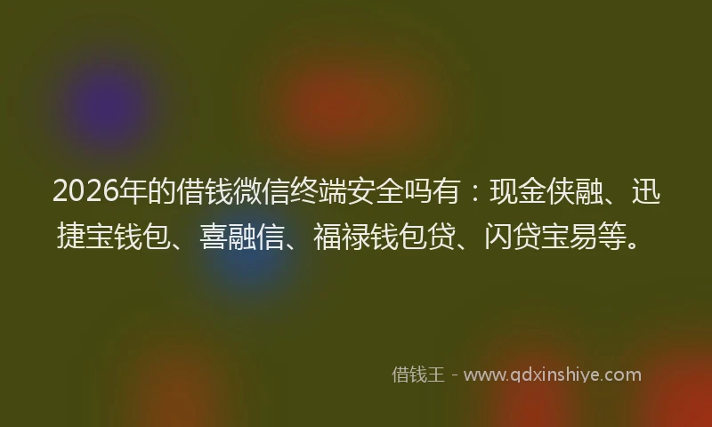 2026年的借钱微信终端安全吗有:现金侠融、迅捷宝钱包、喜融信、福禄钱包贷、闪贷宝易等。