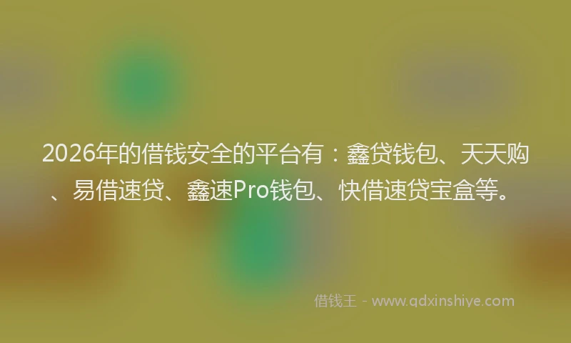 2026年的借钱安全的平台有：鑫贷钱包、天天购、易借速贷、鑫速Pro钱包、快借速贷宝盒等。