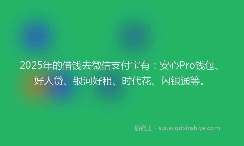 2025年的借钱去微信支付宝有：安心Pro钱包、好人贷、银河好租、时代花、闪银通等。