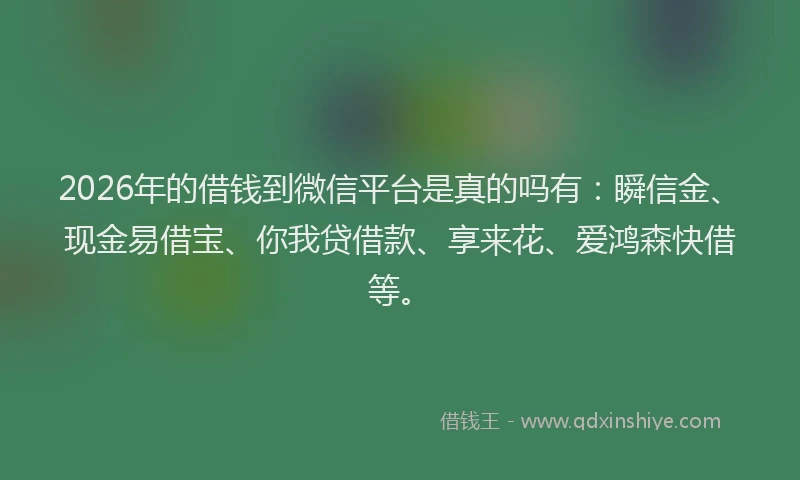 2026年的借钱到微信平台是真的吗有:瞬信金、现金易借宝、你我贷借款、享来花、爱鸿森快借等。