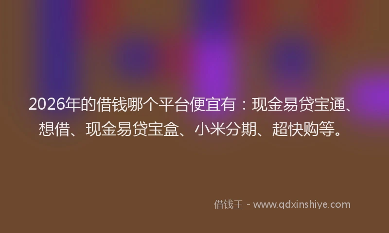 2026年的借钱哪个平台便宜有:现金易贷宝通、想借、现金易贷宝盒、小米分期、超快购等。