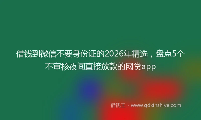 借钱到微信不要身份证的2026年精选，盘点5个不审核夜间直接放款的网贷app