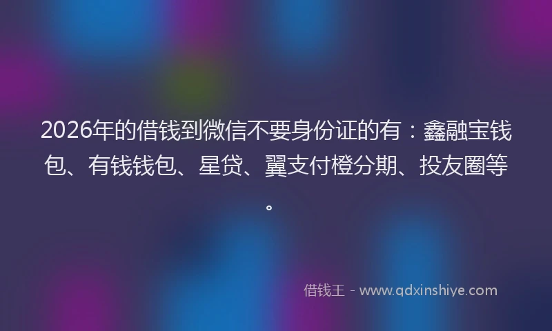 2026年的借钱到微信不要身份证的有：鑫融宝钱包、有钱钱包、星贷、翼支付橙分期、投友圈等。