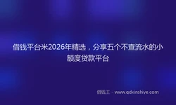 借钱平台米2026年精选，分享五个不查流水的小额度贷款平台