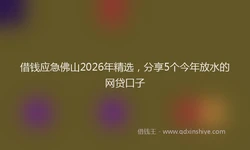 借钱应急佛山2026年精选，分享5个今年放水的网贷口子