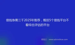 借钱急需三千2025年推荐，概括5个借钱平台不看综合评估的平台