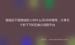 借钱后不接微信的人叫什么2026年推荐，分享五个秒下700芝麻分贷款平台