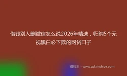 借钱别人删微信怎么说2026年精选，归纳5个无视黑白必下款的网贷口子