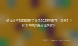 借钱借不到我都删了微信2025年推荐，分享5个秒下700芝麻分贷款软件