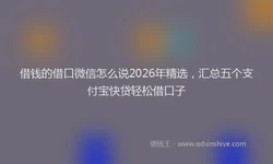 借钱的借口微信怎么说2026年精选，汇总五个支付宝快贷轻松借口子