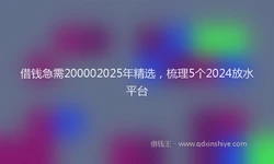 借钱急需200002025年精选，梳理5个2024放水平台