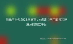 借钱平台多2026年推荐，总结5个不用面签和芝麻分的贷款平台