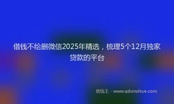 借钱不给删微信2025年精选，梳理5个12月独家贷款的平台