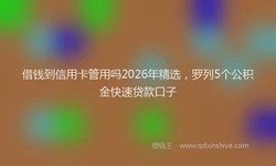 借钱到信用卡管用吗2026年精选，罗列5个公积金快速贷款口子
