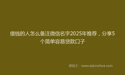 借钱的人怎么备注微信名字2025年推荐，分享5个简单容易贷款口子