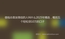 借钱总是发微信的人叫什么2025年精选，概括五个轻松贷10万的口子