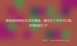 借钱借到微信2026年精选，概括五个手机可以临时借钱的口子