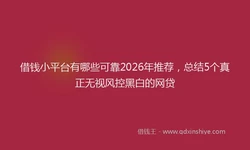 借钱小平台有哪些可靠2026年推荐，总结5个真正无视风控黑白的网贷