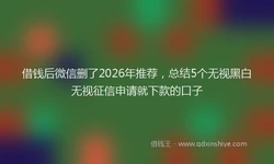 借钱后微信删了2026年推荐，总结5个无视黑白无视征信申请就下款的口子