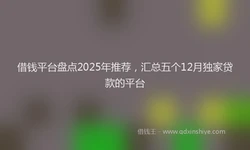 借钱平台盘点2025年推荐，汇总五个12月独家贷款的平台