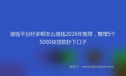 借钱平台好多啊怎么借钱2026年推荐，整理5个5000块贷款秒下口子