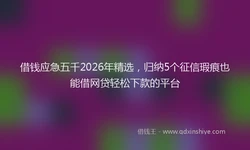 借钱应急五千2026年精选，归纳5个征信瑕疵也能借网贷轻松下款的平台
