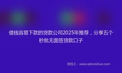 借钱容易下款的贷款公司2025年推荐，分享五个秒批无面签贷款口子