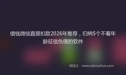 借钱微信直接扣款2026年推荐，归纳5个不看年龄征信负债的软件
