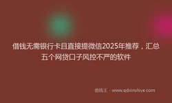 借钱无需银行卡且直接提微信2025年推荐，汇总五个网贷口子风控不严的软件