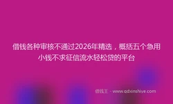 借钱各种审核不通过2026年精选，概括五个急用小钱不求征信流水轻松贷的平台