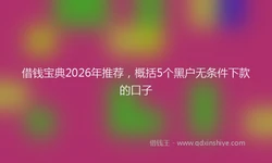 借钱宝典2026年推荐，概括5个黑户无条件下款的口子