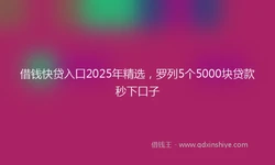借钱快贷入口2025年精选，罗列5个5000块贷款秒下口子