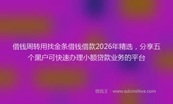 借钱周转用找金条借钱借款2026年精选，分享五个黑户可快速办理小额贷款业务的平台
