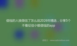 借钱的人换微信了怎么说2026年精选，分享5个不看征信小额借钱的app