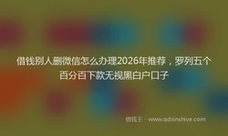 借钱别人删微信怎么办理2026年推荐，罗列五个百分百下款无视黑白户口子