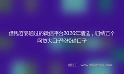 借钱容易通过的微信平台2026年精选，归纳五个网贷大口子轻松借口子