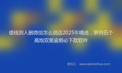 借钱别人删微信怎么说话2025年精选，罗列五个高炮双黑逾期必下款软件