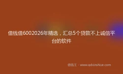 借钱借6002026年精选，汇总5个贷款不上诚信平台的软件