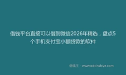 借钱平台直接可以借到微信2026年精选，盘点5个手机支付宝小额贷款的软件