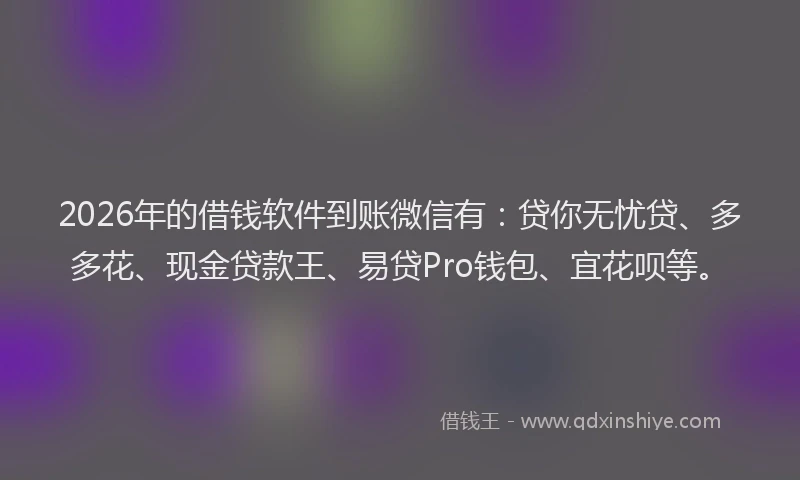 2026年的借钱软件到账微信有：贷你无忧贷、多多花、现金贷款王、易贷Pro钱包、宜花呗等。