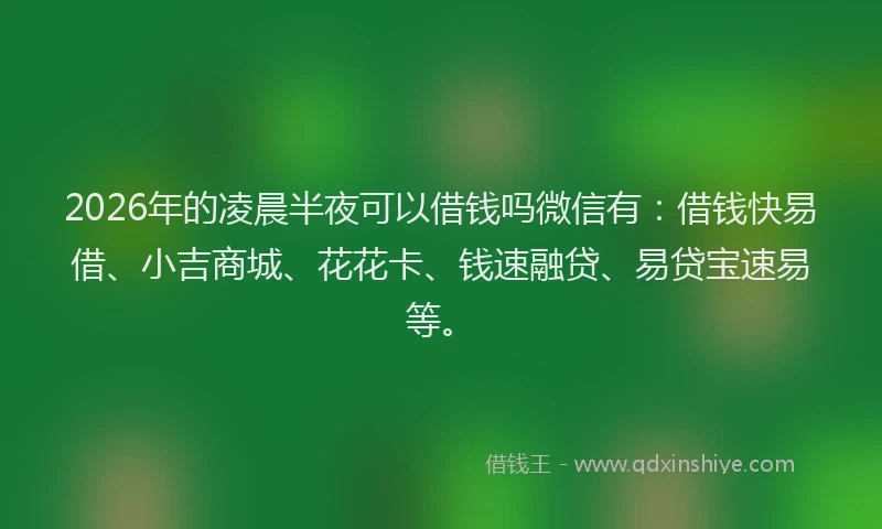 2026年的凌晨半夜可以借钱吗微信有：借钱快易借、小吉商城、花花卡、钱速融贷、易贷宝速易等。