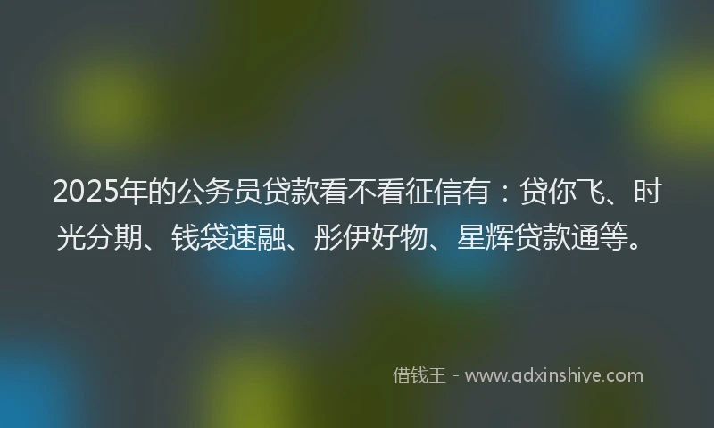 2025年的公务员贷款看不看征信有：贷你飞、时光分期、钱袋速融、彤伊好物、星辉贷款通等。