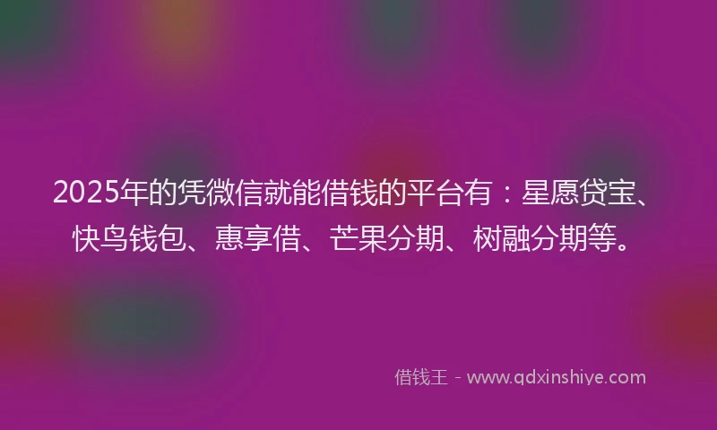 2025年的凭微信就能借钱的平台有:星愿贷宝、快鸟钱包、惠享借、芒果分期、树融分期等。