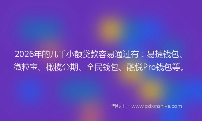 2026年的几千小额贷款容易通过有：易捷钱包、微粒宝、橄榄分期、全民钱包、融悦Pro钱包等。